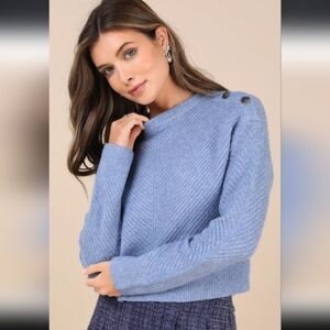 Lulus Blue Button Shoulder Knit Sweater | Size L
